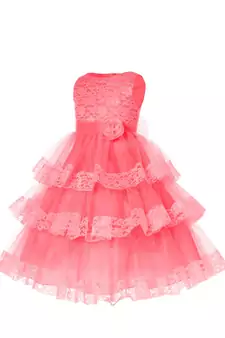 Pink Plain Net Kids Frocks