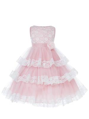 Pink Plain Net Kids Frocks 1
