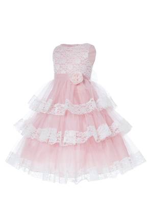 Pink Plain Net Kids Frocks 3