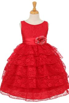 Red Plain Net Kids Frocks