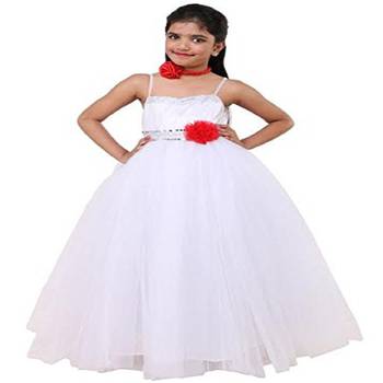 White Plain Net Kids Frocks 2