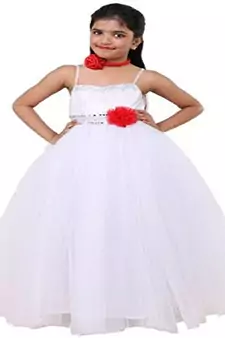 White Plain Net Kids Frocks