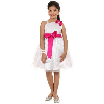 White Plain Tissue Kids Frocks 1