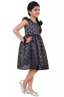 Black Plain Net Kids Frocks
