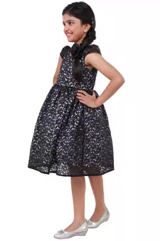 Black Plain Net Kids Frocks