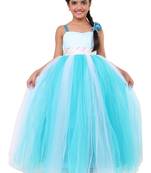 Blue Plain Net Kids Frocks