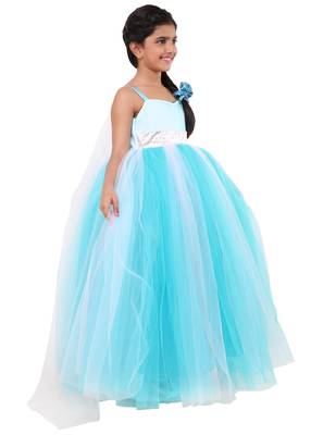 Blue Plain Net Kids Frocks 2