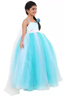 Blue Plain Net Kids Frocks