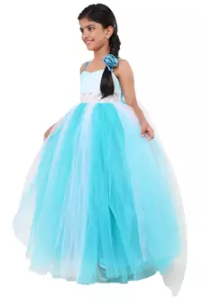 Blue Plain Net Kids Frocks
