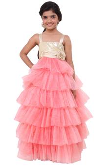 Pink Plain Net Kids Frocks