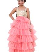 Pink Plain Net Kids Frocks