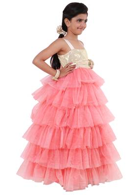 Pink Plain Net Kids Frocks 2