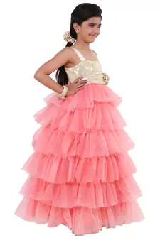 Pink Plain Net Kids Frocks