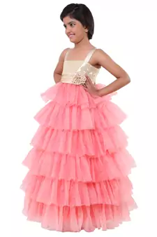 Pink Plain Net Kids Frocks