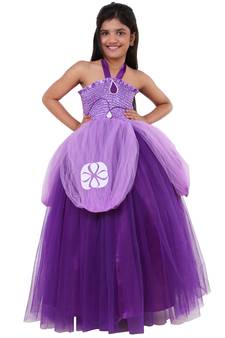 Purple Plain Net Kids Frocks