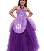 Purple Plain Net Kids Frocks
