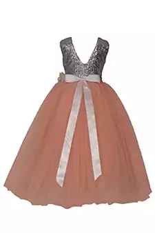 Pink Plain Net Kids Girl Gowns
