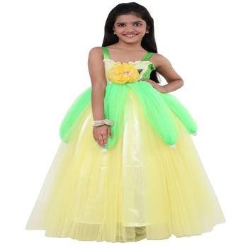 Yellow Plain Net Kids Frocks 1