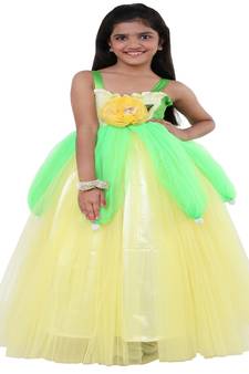Yellow Plain Net Kids Frocks