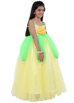 Yellow Plain Net Kids Frocks 2