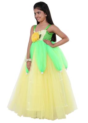Yellow Plain Net Kids Frocks 3