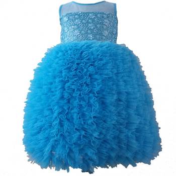 Blue Plain Net Kids Frocks 1