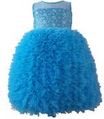 Blue Plain Net Kids Frocks