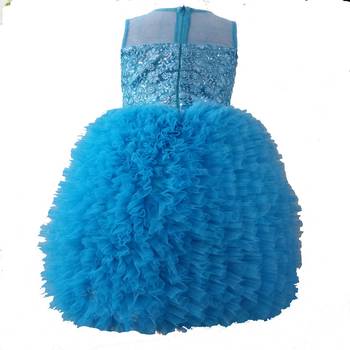 Blue Plain Net Kids Frocks 2