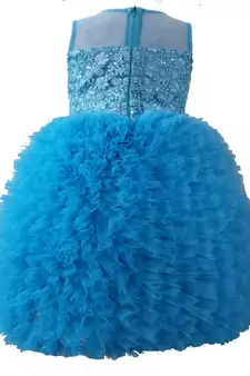 Blue Plain Net Kids Frocks