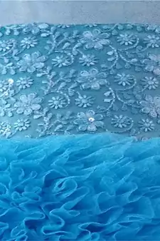 Blue Plain Net Kids Frocks