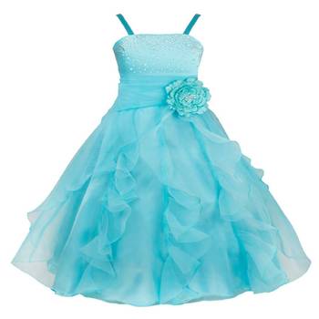 Blue Plain Tissue Kids Frocks 1