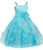 Blue Plain Tissue Kids Frocks