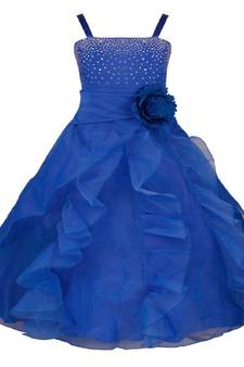Blue Plain Tissue Kids Frocks