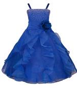 Blue Plain Tissue Kids Frocks