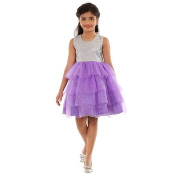 Purple Plain Tissue Kids Frocks 1