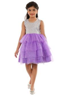 Purple Plain Tissue Kids Frocks