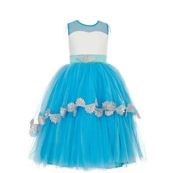 Blue Plain Net Kids Frocks 1
