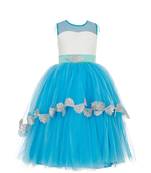 Blue Plain Net Kids Frocks