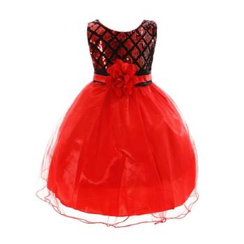 Red Plain Net Kids Frocks 1