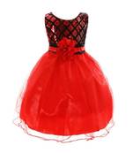 Red Plain Net Kids Frocks