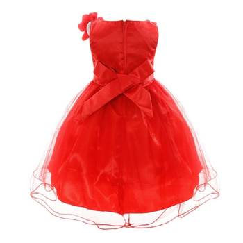 Red Plain Net Kids Frocks 2