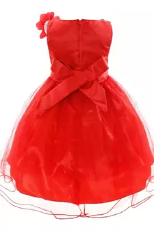 Red Plain Net Kids Frocks