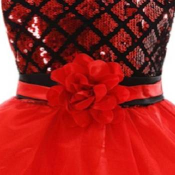 Red Plain Net Kids Frocks 3