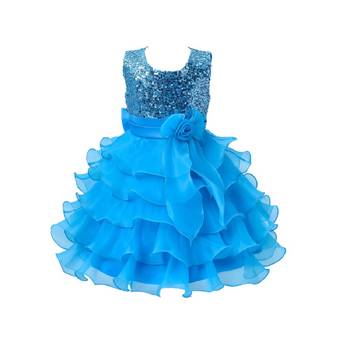 Blue Plain Tissue Kids Frocks 1