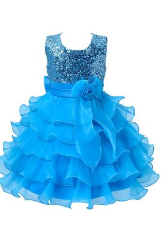 Blue Plain Tissue Kids Frocks