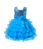 Blue Plain Tissue Kids Frocks