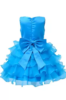 Blue Plain Tissue Kids Frocks