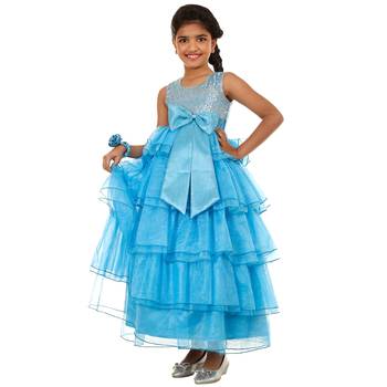 Blue Plain Tissue Kids Frocks 1