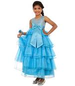 Blue Plain Tissue Kids Frocks