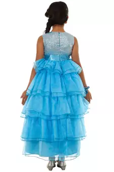 Blue Plain Tissue Kids Frocks